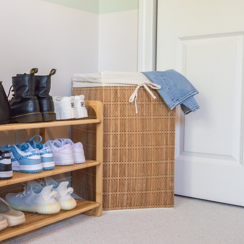 Bamboo Wicker Laundry Hamper with Removable Canvas Bag Dorm Essentials Dormify