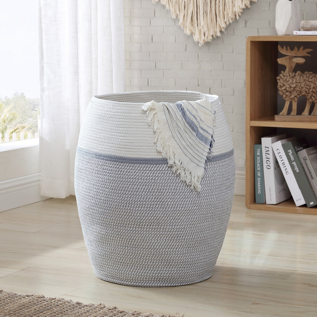 Round Cotton Rope Laundry Hamper Light Natural / 20" W x 25" H Dormify