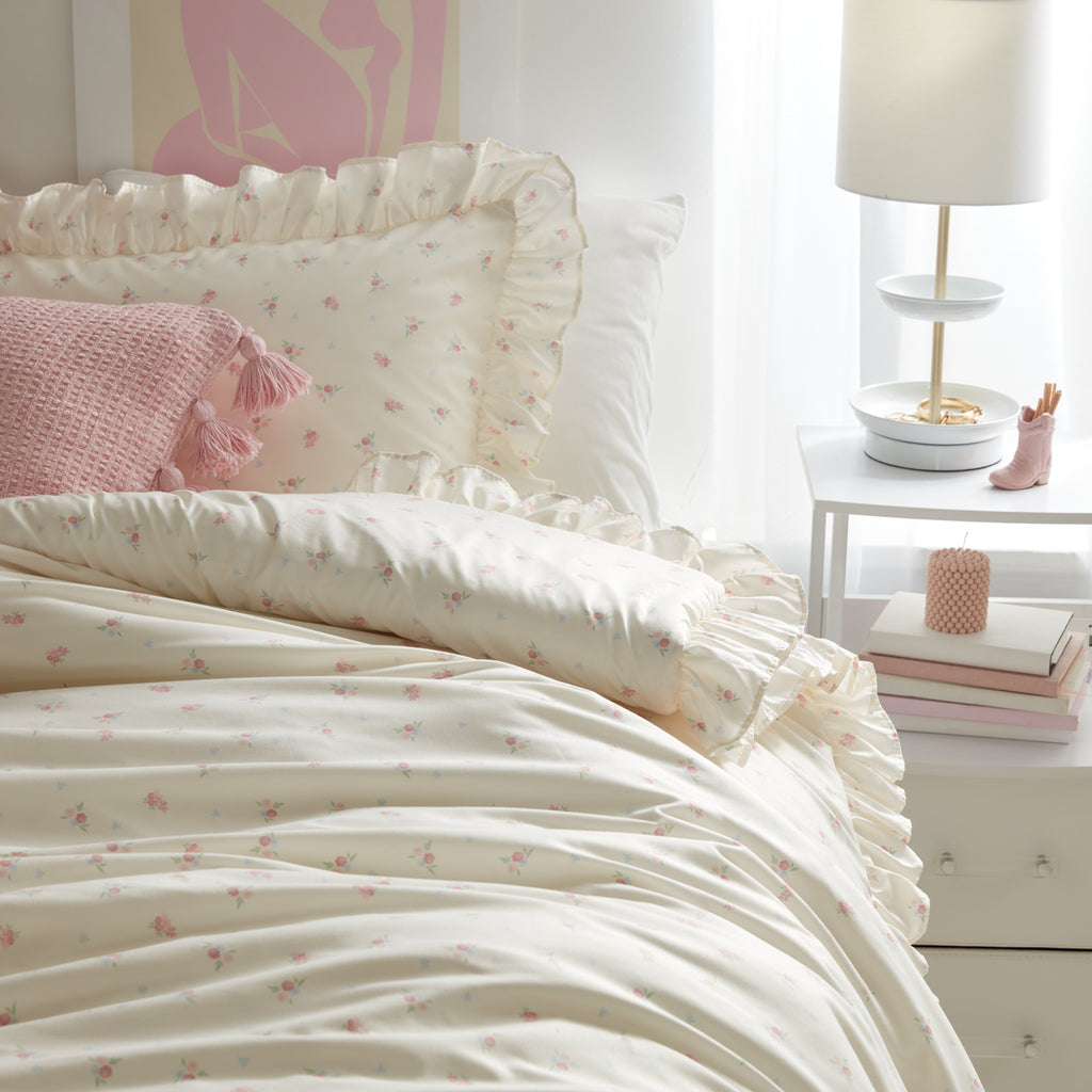 Isabel Ruffle Floral Comforter Dorm Essentials Ivory / Twin/Twin XL