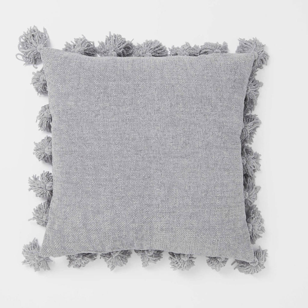 Trinity Boho Donut Tufted Chenille Decorative Throw Pillow Covers, Grey, 18  x 18 Inches