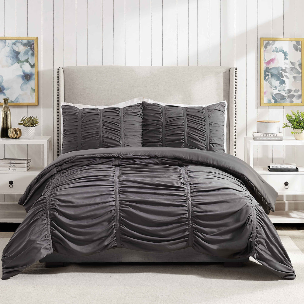 Ruched Comforter and Sham Set Dorm Essentials Grey / Full/Queen