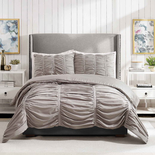 Ruched Comforter and Sham Set Dorm Essentials Light Grey / Twin/Twin XL Dormify