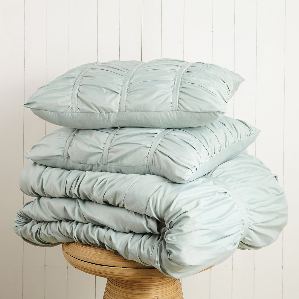 Ruched Comforter and Sham Set Dorm Essentials Mint Green / Twin