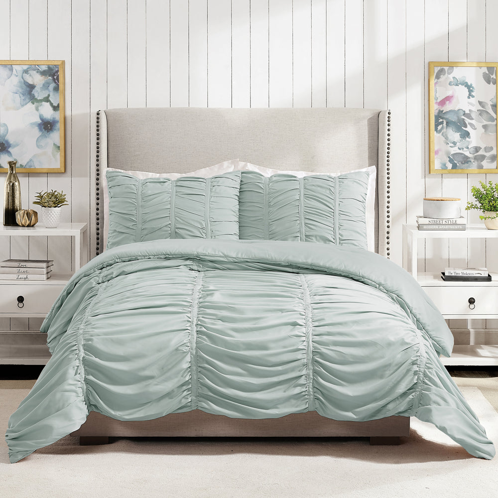 Ruched Comforter and Sham Set Dorm Essentials Mint Green / Twin