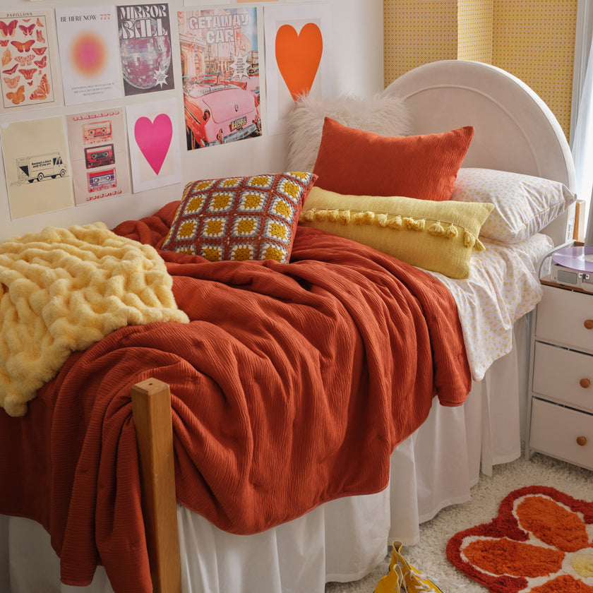 Rayna Crinkle Texture Comforter and Sham Set Dorm Essentials Burnt