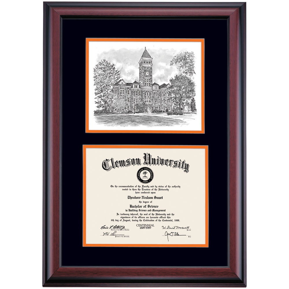 Clemson Premier Tillman Hall Diploma Frame Dorm Essentials Black/Orange / Pen & Ink Dormify