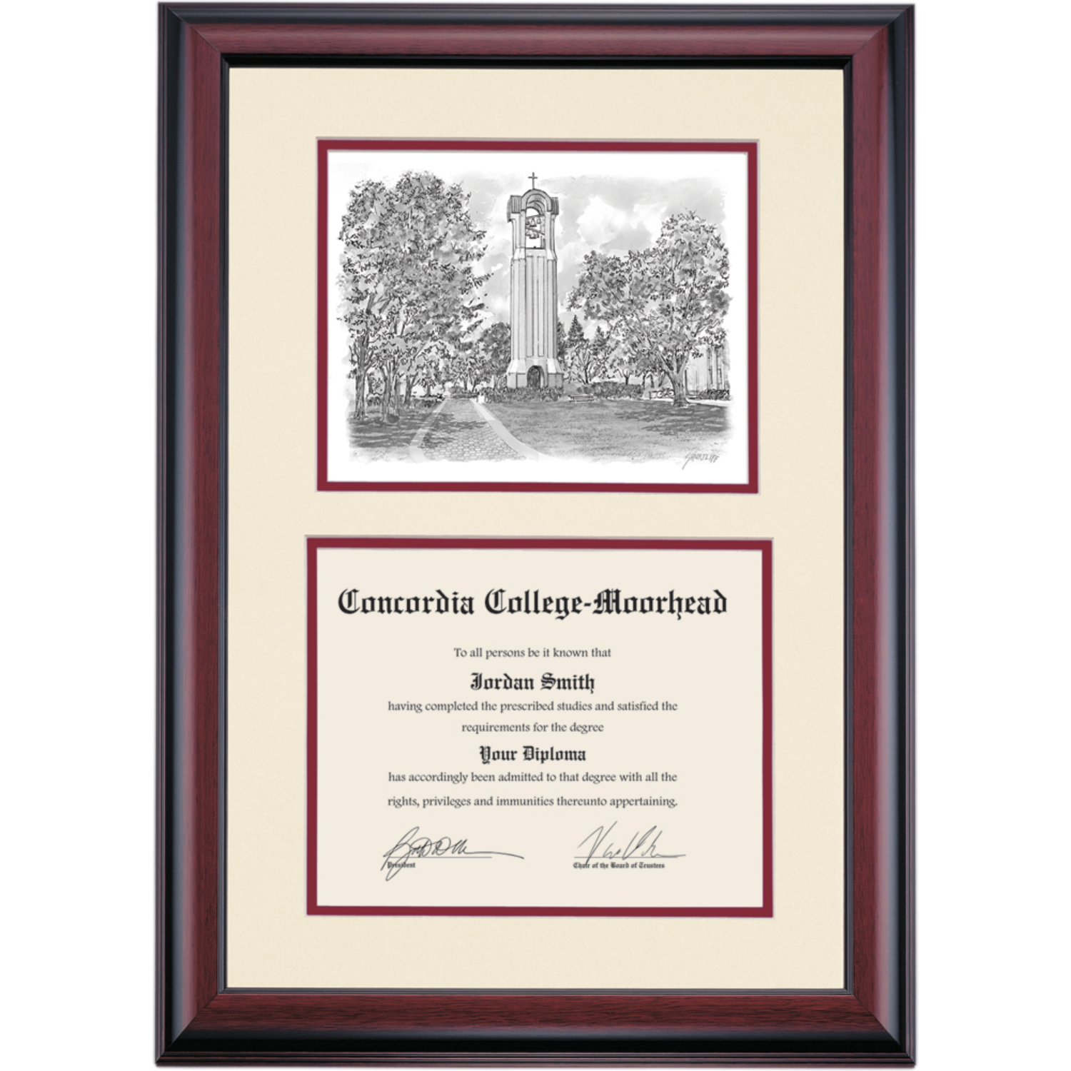 Concordia Moorhead Premier Campanile Bell Tower Diploma Frame Dorm