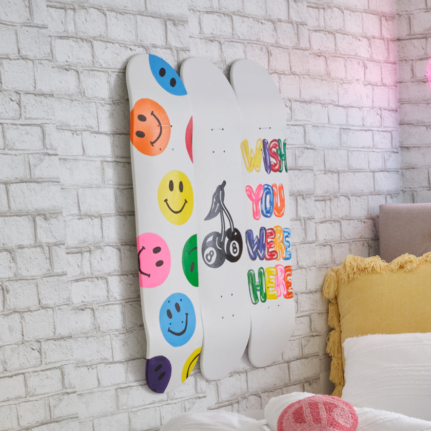 Hand Painted Skateboard Deck Wall Decor Dorm Essentials Neon Text
