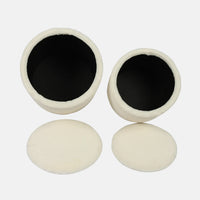 Set of 2 Faux Sheepskin Storage Ottomans