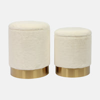 Set of 2 Faux Sheepskin Storage Ottomans