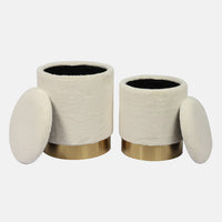 Set of 2 Faux Sheepskin Storage Ottomans