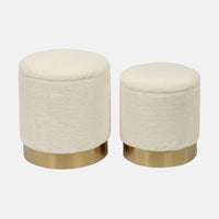 Set of 2 Faux Sheepskin Storage Ottomans