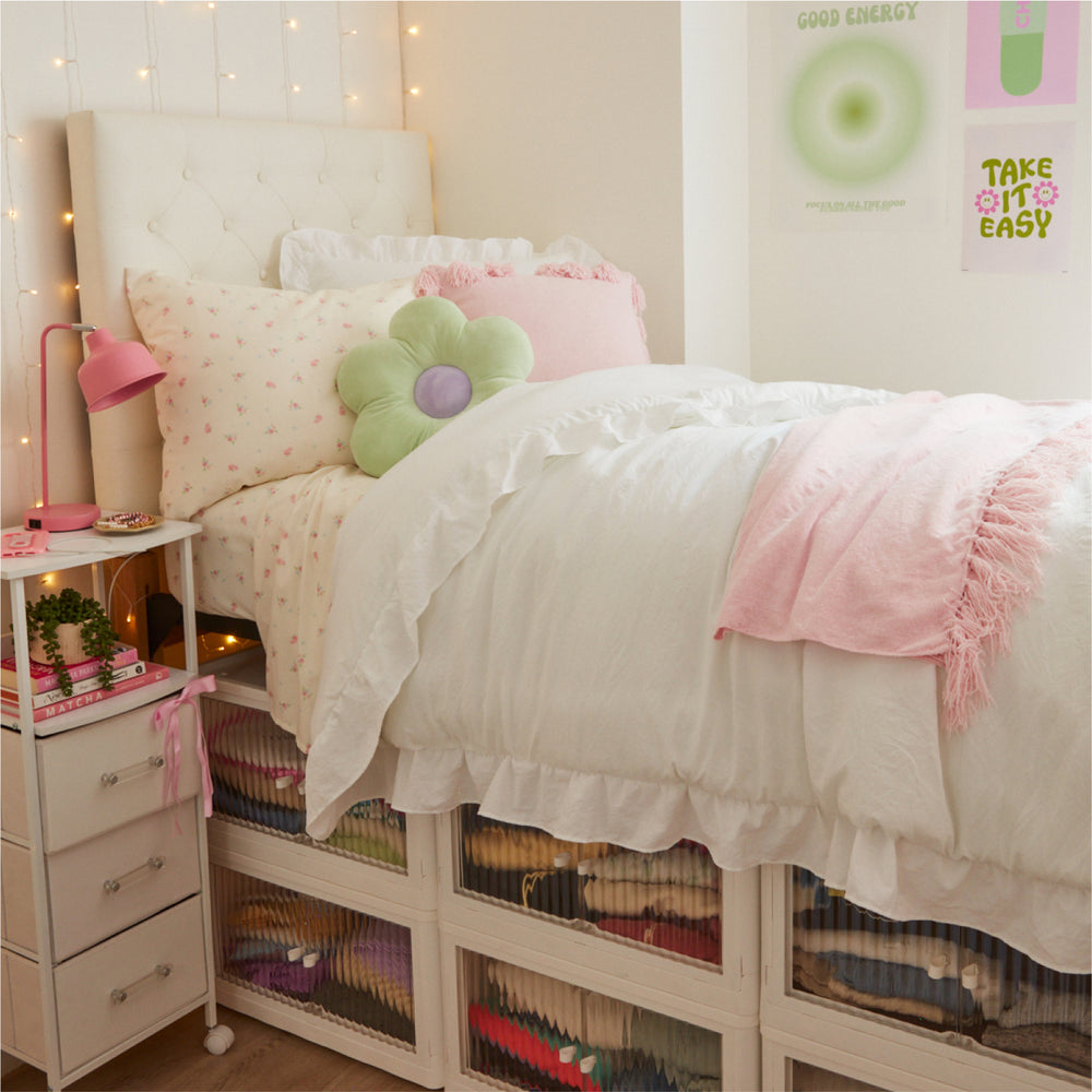 Charlotte Ruffle Edge Comforter and Sham Set Dorm Essentials White