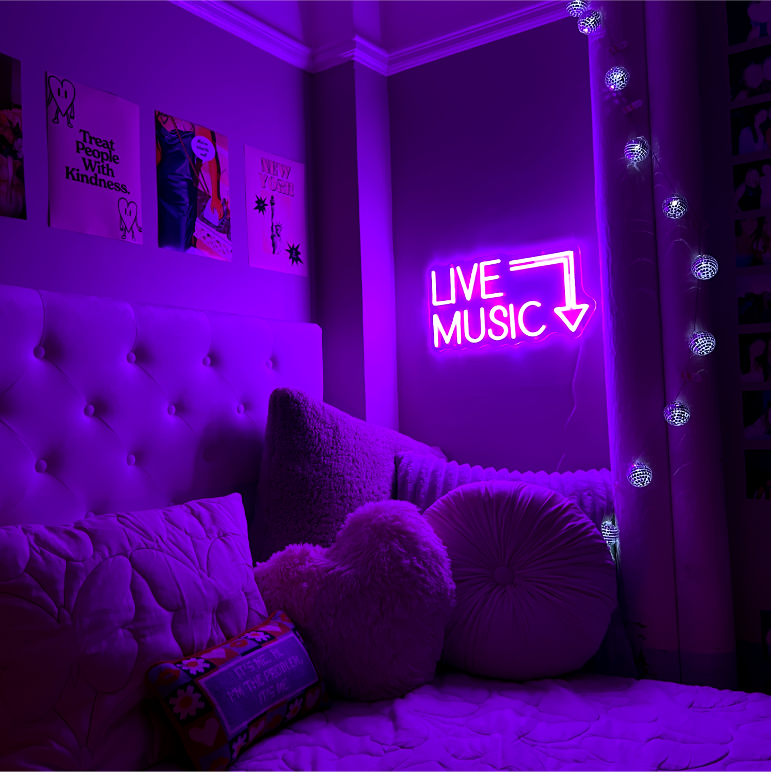 Live Music Neon Sign Dorm Essentials Purple Dormify