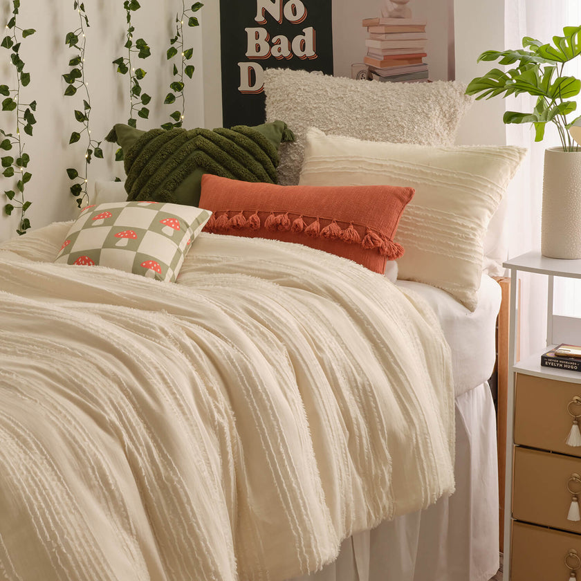 Dormify Eyelash Fringe Comforter and Sham set Dorm Essentials Sky