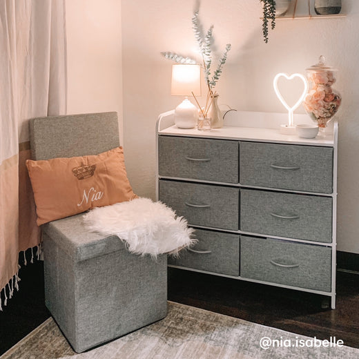 Dormify Charging 6Drawer Storage Unit Dorm Essentials Grey Dormify