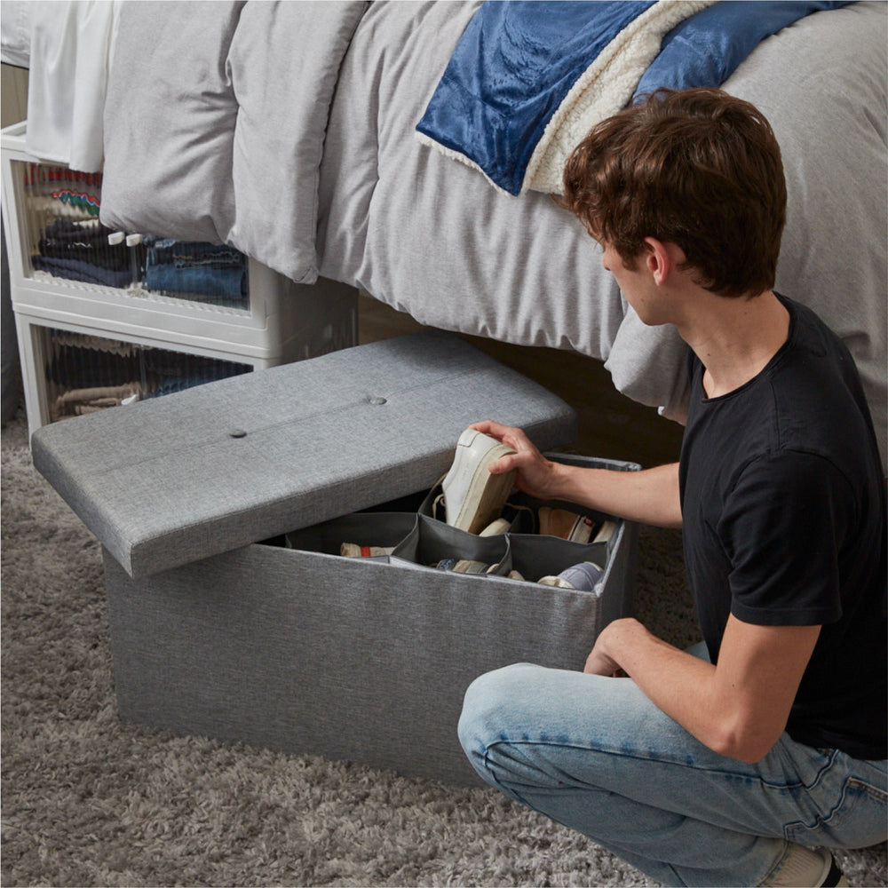 Jessie Collapsible Storage Ottoman Bench Charcoal Grey Dormify