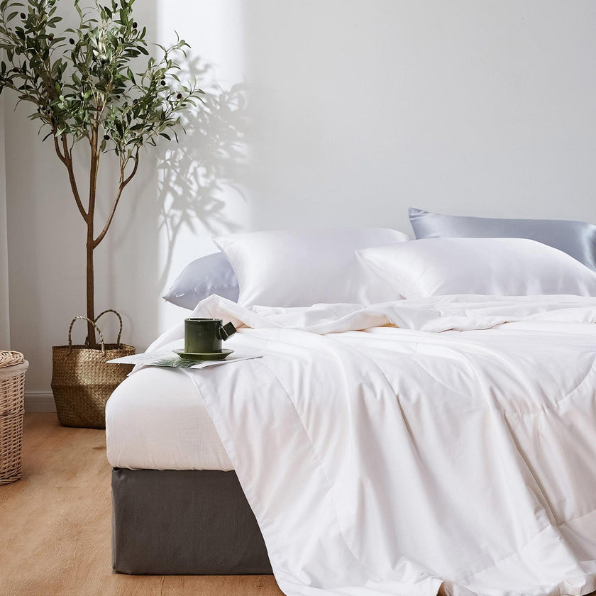 MOMMESILK All Season Cotton Covered Silk Comforter White / Full Dormify