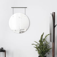 Hanging Round Wall Mirror with Metal Bar