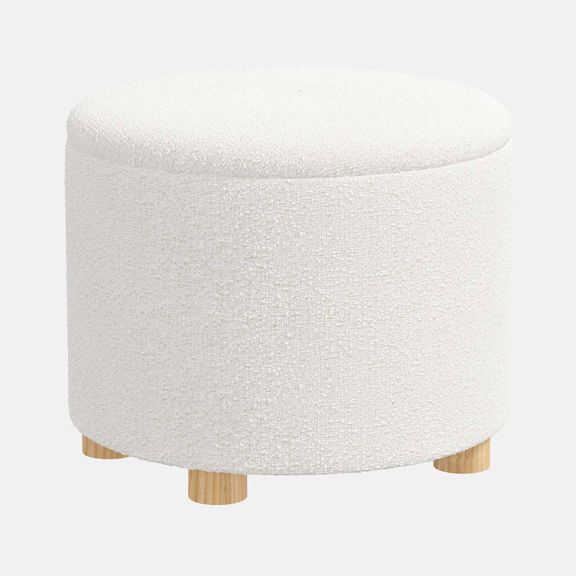 Madison Boucle Round Storage Ottoman Dorm Essentials White Dormify
