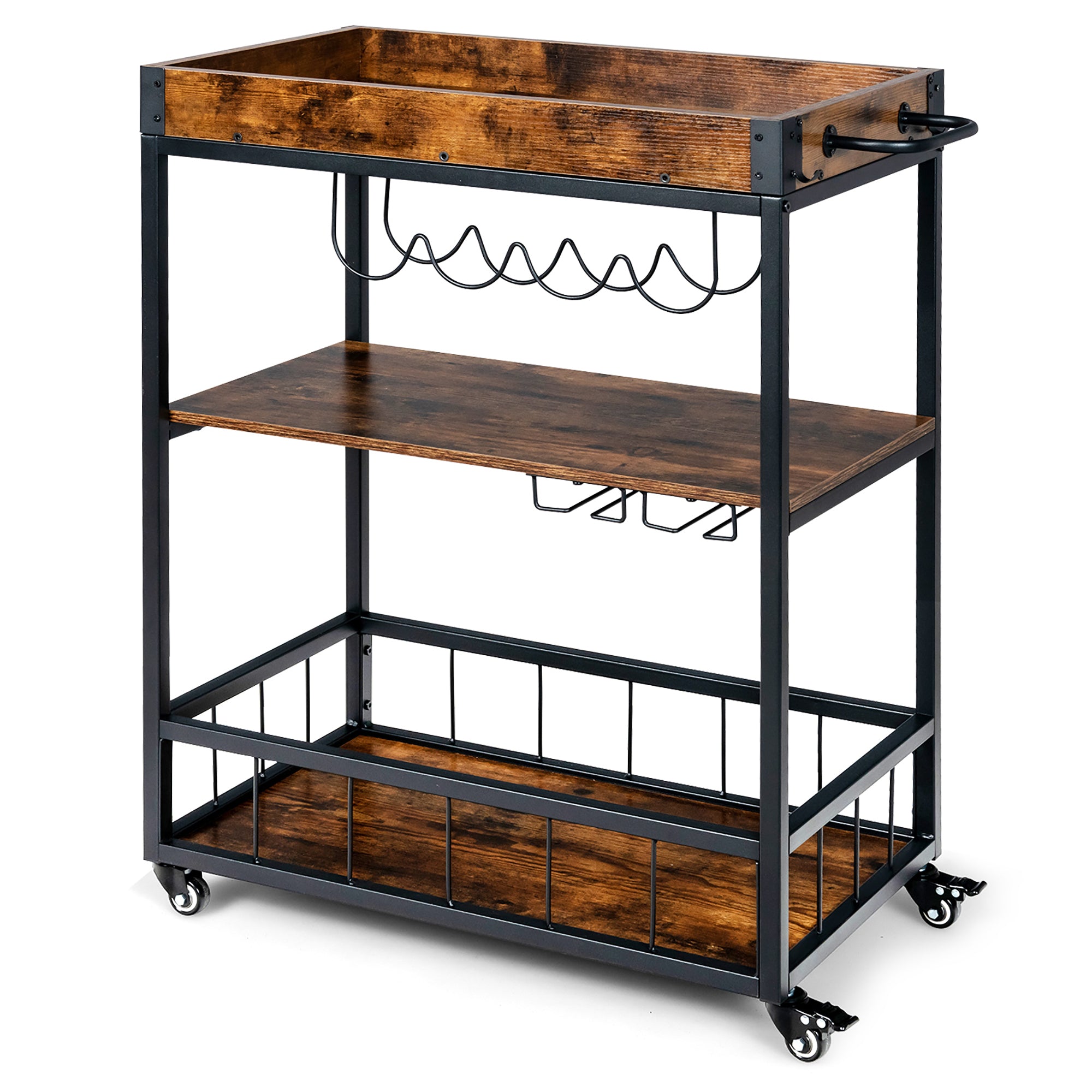 3tier Rolling Kitchen Bar Cart With Wine Rack Dormify