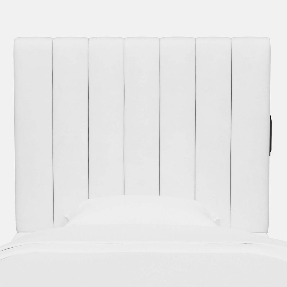 Sydney Velvet Charging Channeled Headboard Dorm Essentials White