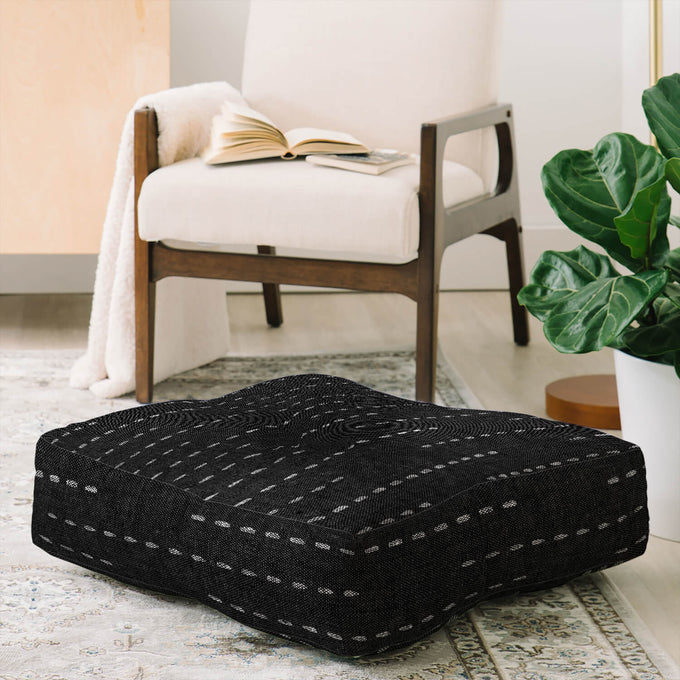 Patterned Square Floor Pillow Dorm Essentials Black Dormify