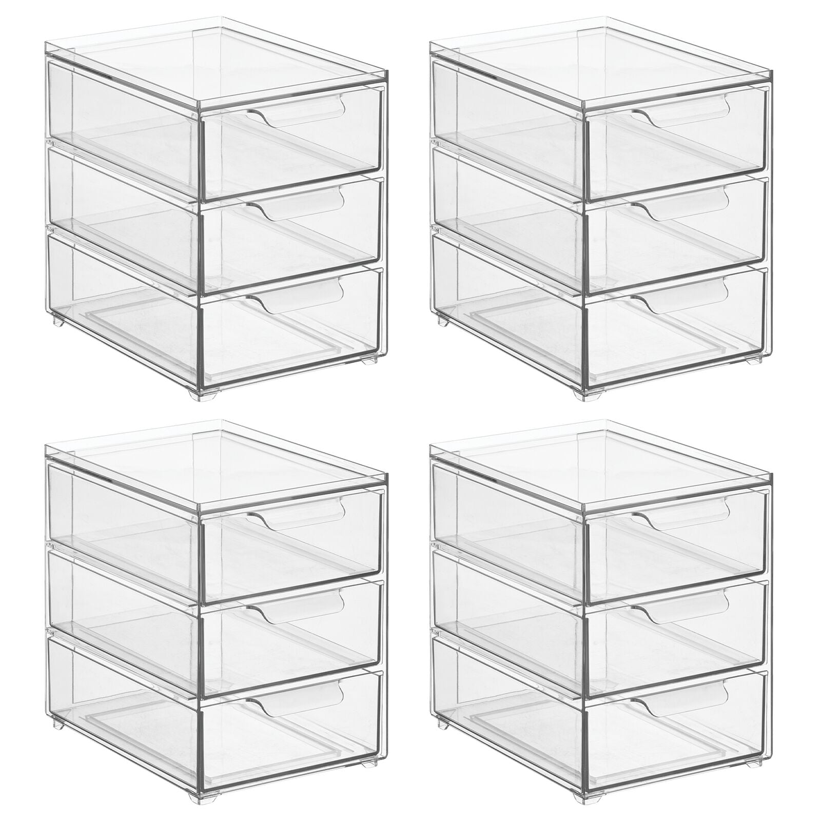 mDesign Plastic Stackable 3drawer Storage Organizer Clear / 4Pack