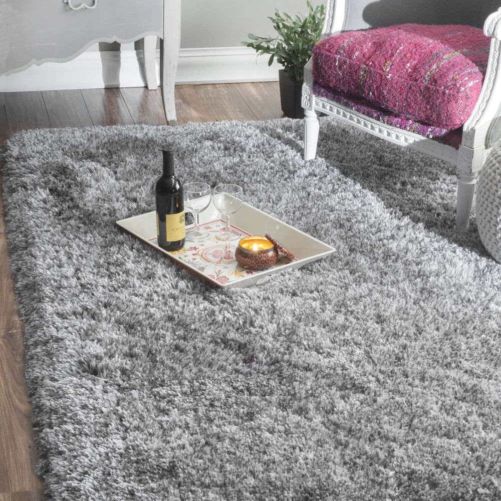 Dormify Heathered Grey Super Plush Shag Area Rug Dorm Essentials