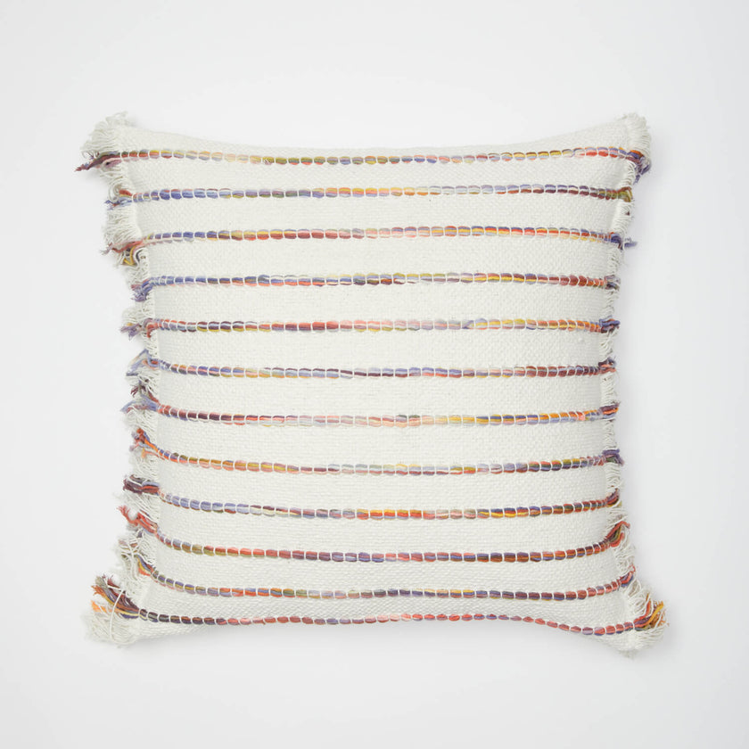 Phoebe Embroidered Stripe with Side Fringe Square Pillow Cover Dormify