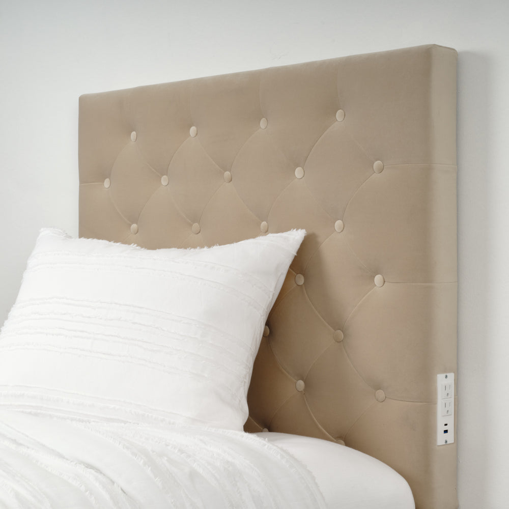 Harlow Charging Tufted Headboard Dorm Essentials Light Natural