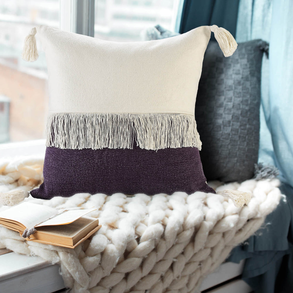 Dormify Boho Fringe Color Block Square Throw Pillow Dorm Essentials