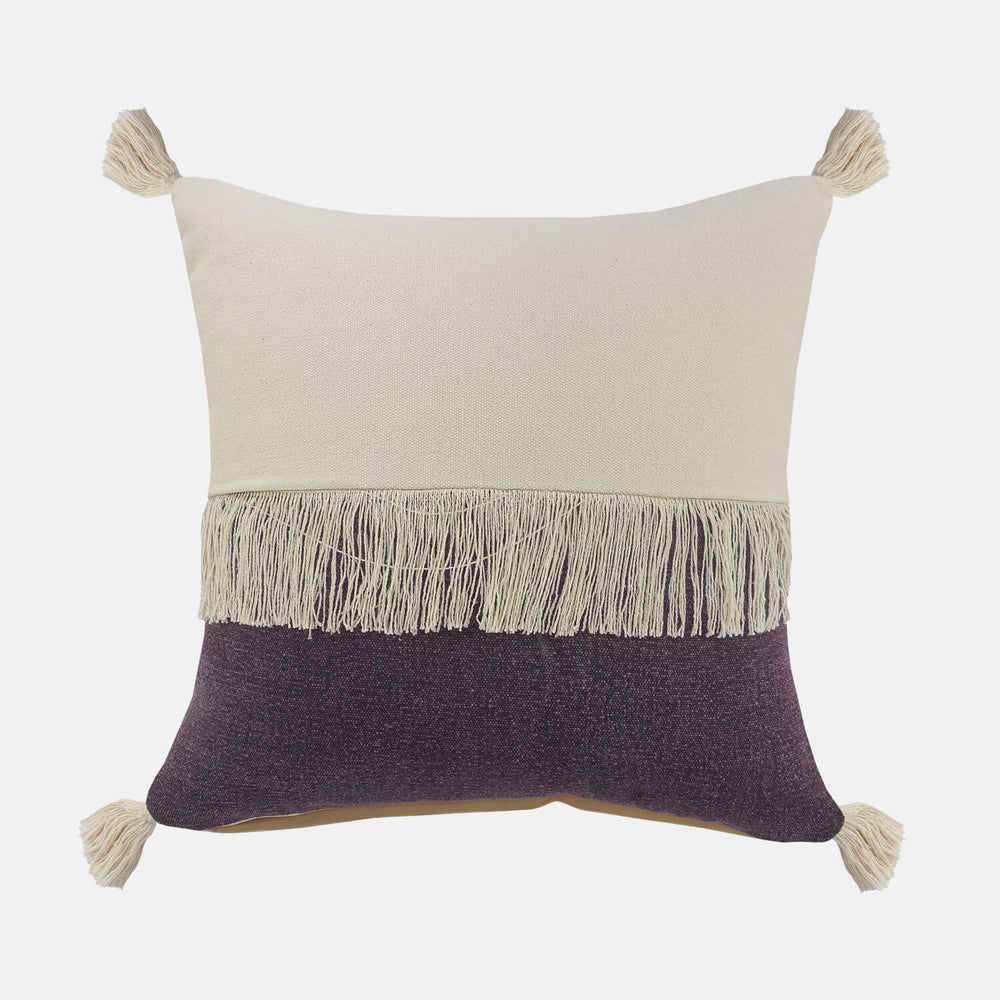 Dormify Boho Fringe Color Block Square Throw Pillow Dorm Essentials