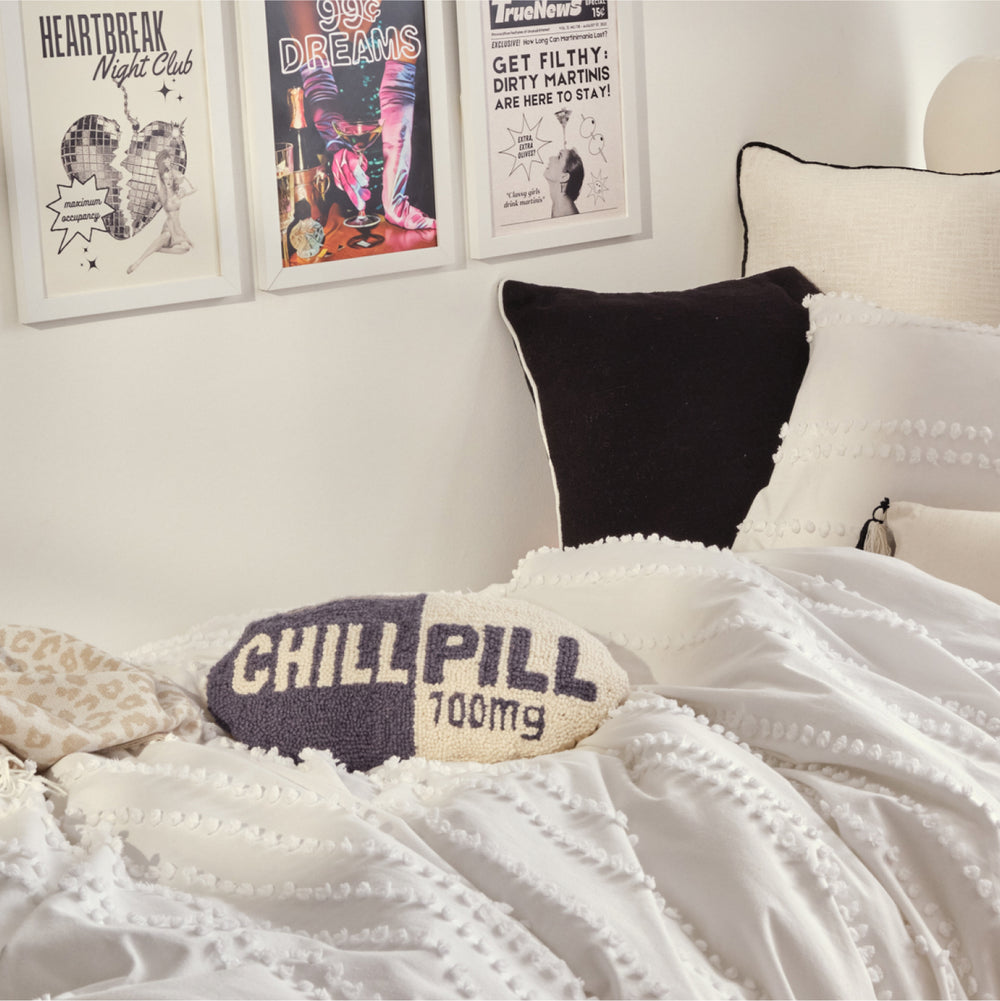 Chill Pill Shaped Pillow Dorm Essentials Grey Dormify