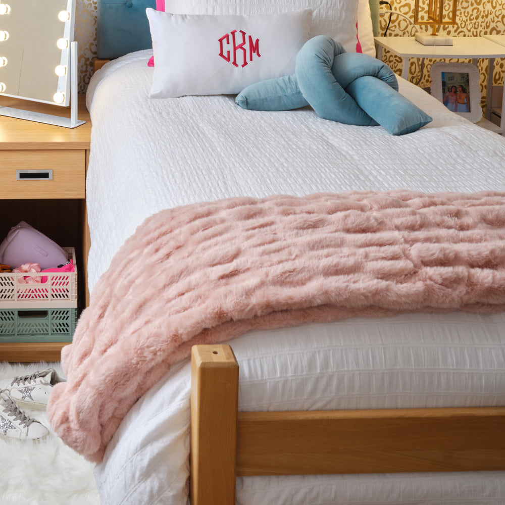 Angelina Ruched Faux Fur Throw Blanket Dorm Essentials Dormify