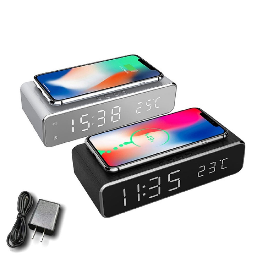 LED Alarm Clock With Wireless Charger And USB Port Silver Dormify