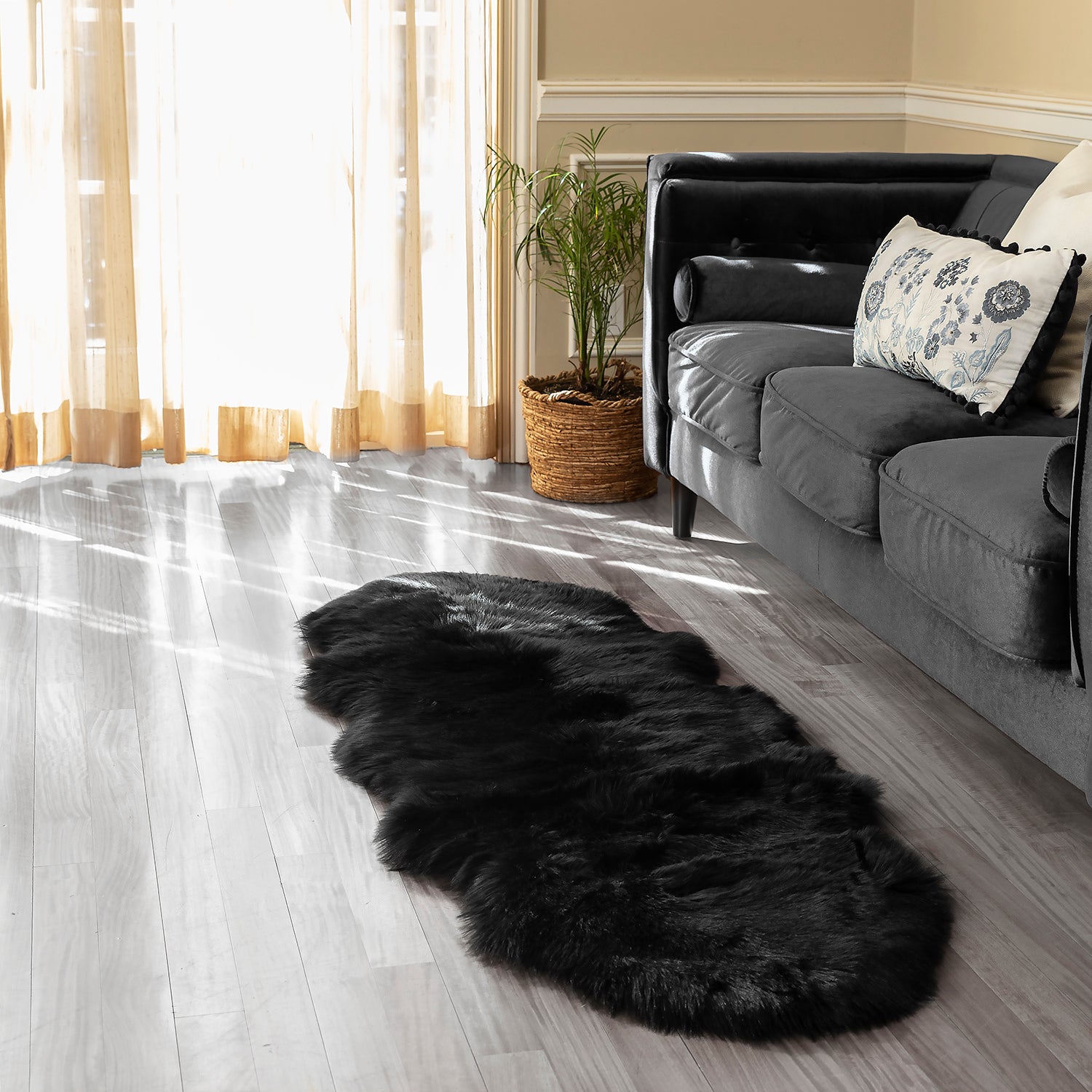 Black Faux Fur Rug With Nonslip Backing Dormify