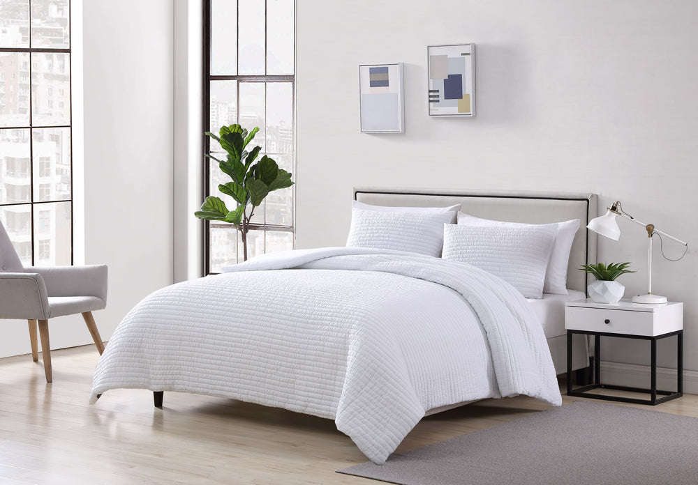 Stitched Stripe 3 Piece Comforter Set White / Queen Dormify