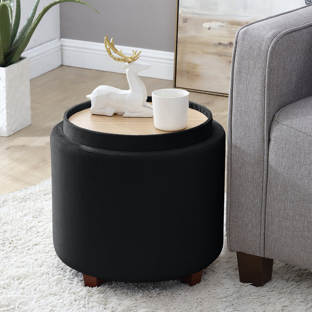 Round Linen Storage Ottoman With Table Top Lid Dormify